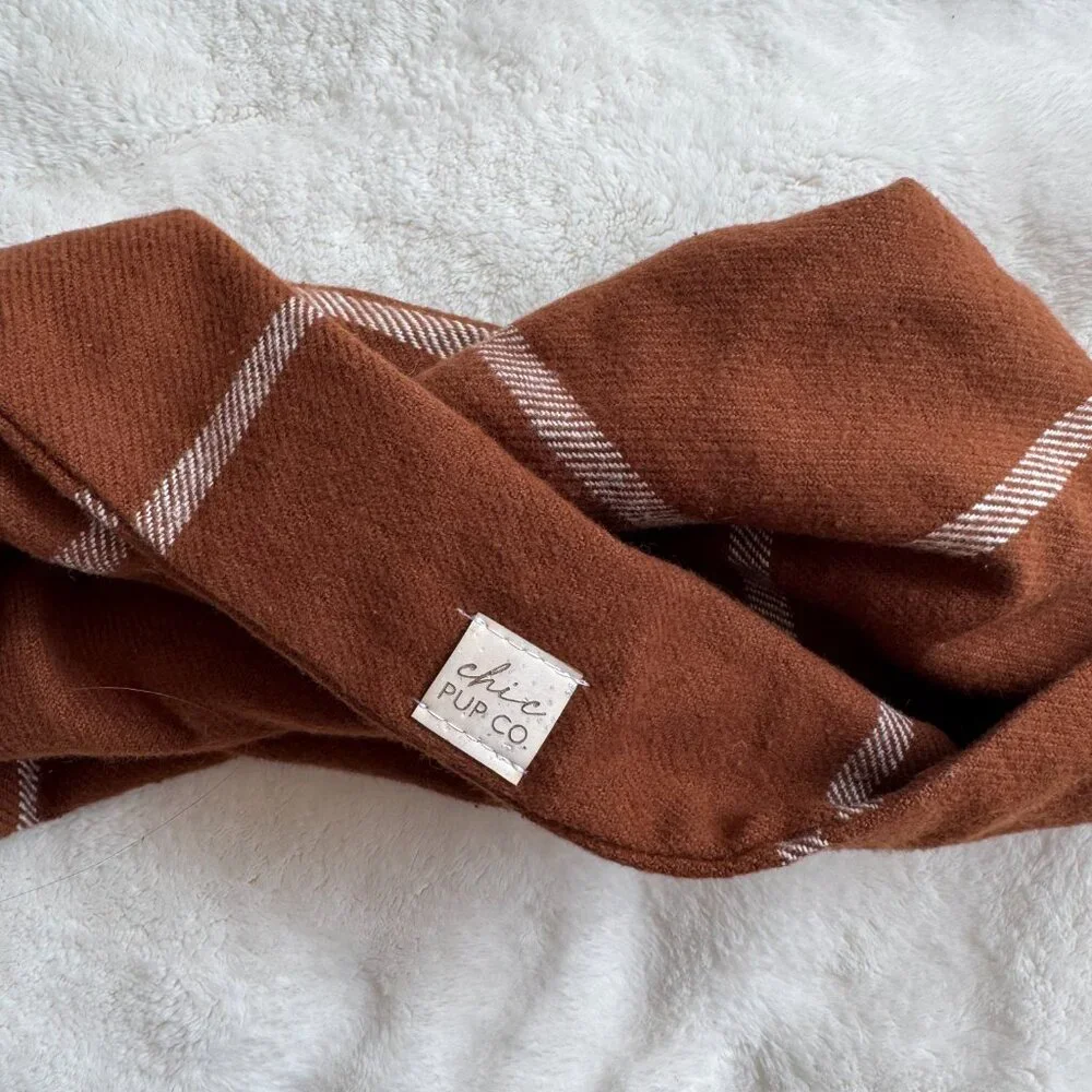 NWT Chic Pup Co Autumn Plaid Dog Scarf, Burnt Orange + White, Size Large